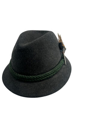 Hutmacher Zapf hat Wool Alpine Fedora Hat Gray Green Feather Accent Oktoberfest